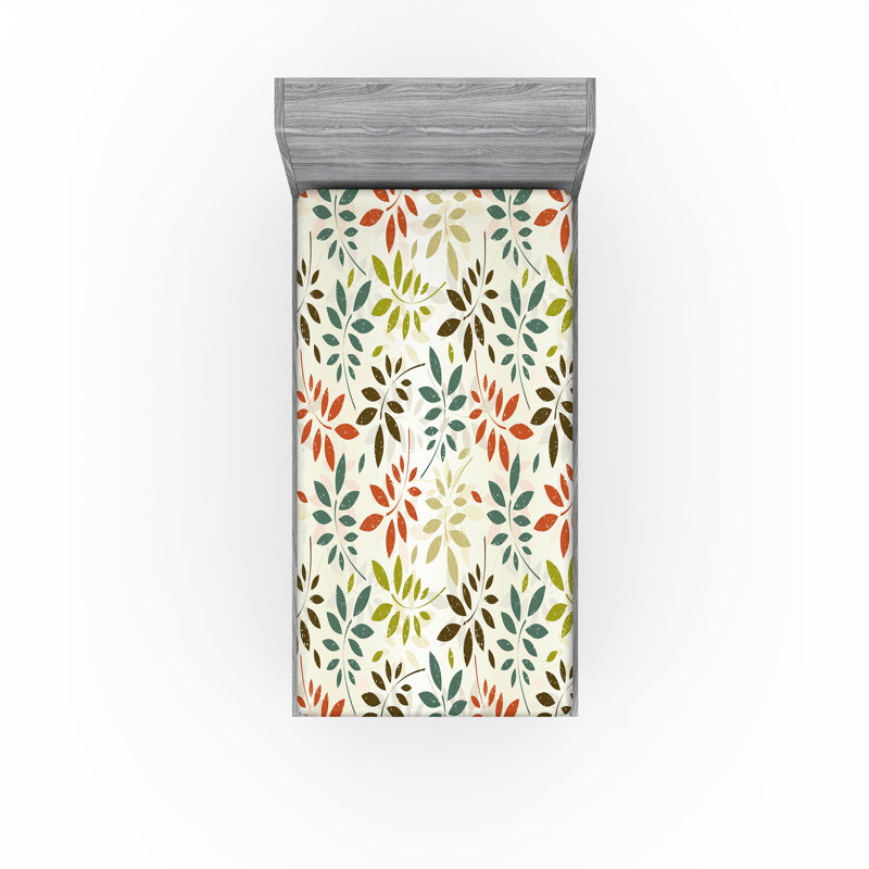 Drap-housse orange Ambesonne, Bleu / brun / beige floral, Drap-housse pour lit simple TG