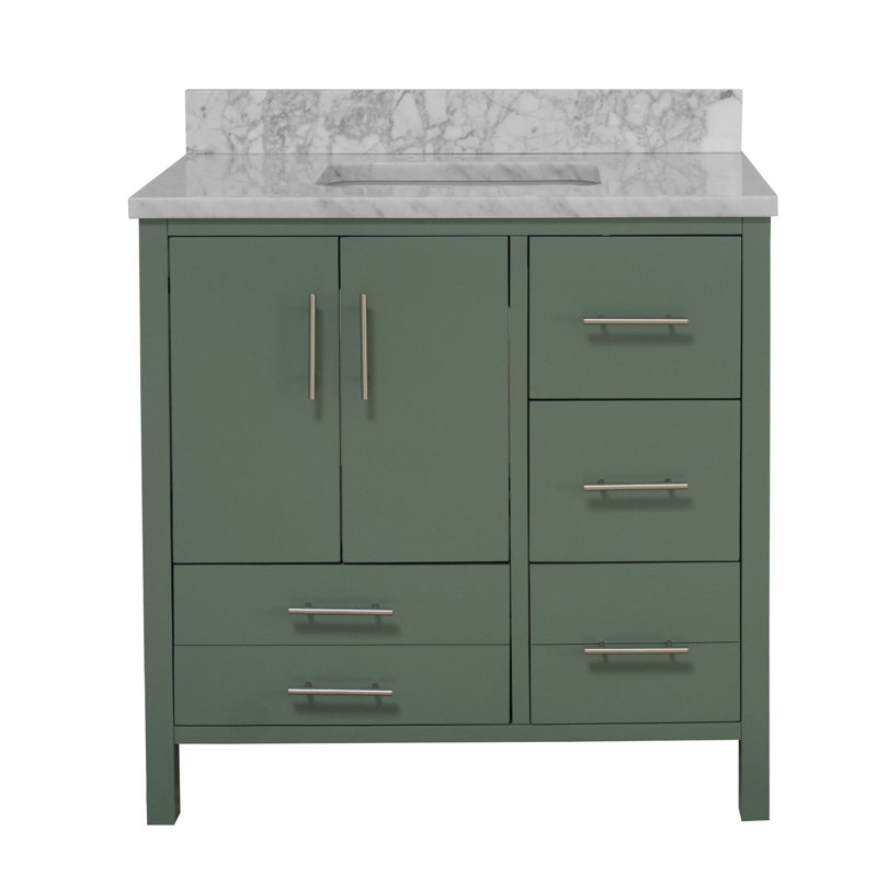 Kiara 36'' Single Bathroom Vanity with Top, Sage Green, Carrara Marble