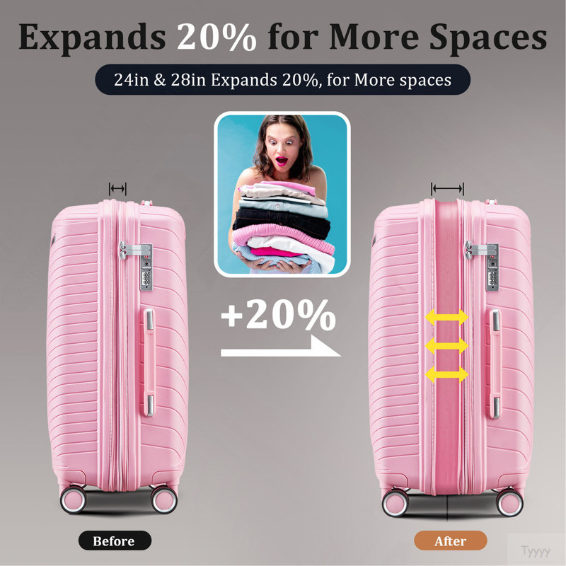 Ensembles de valises 4 pièces (14/20/24/28) Valise extensible légère et durable en PP