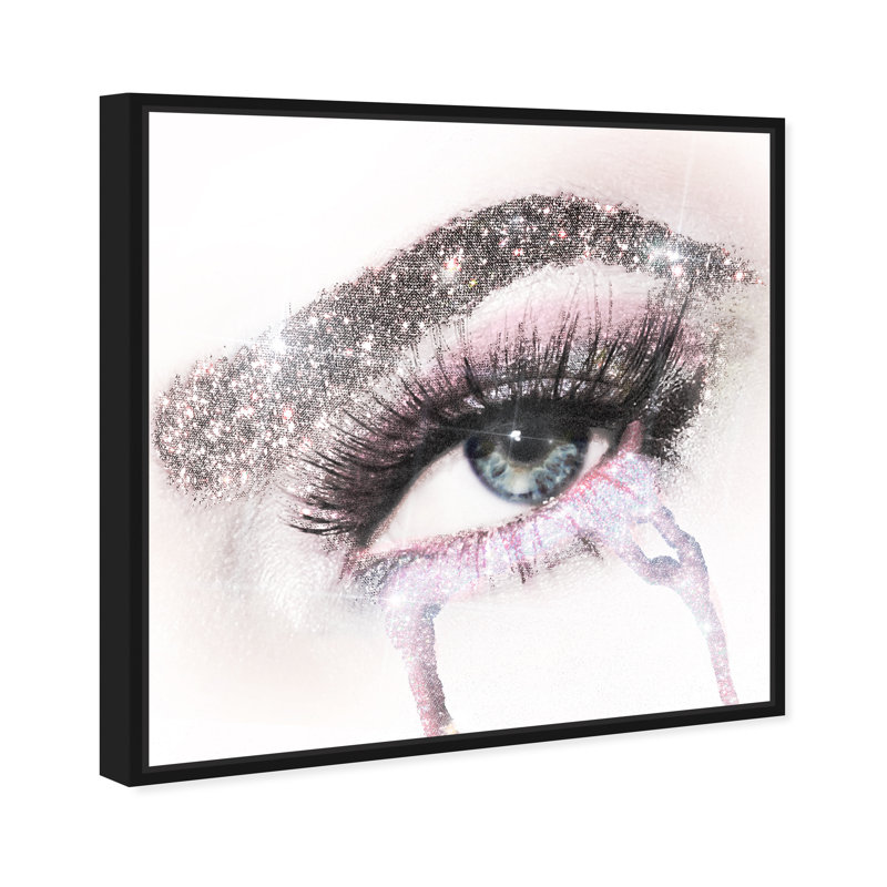 " Fashion And Glam Eyes And Rhinestones Pink, Glam Gray ", 12" H x 12" W , Black Floater Framed