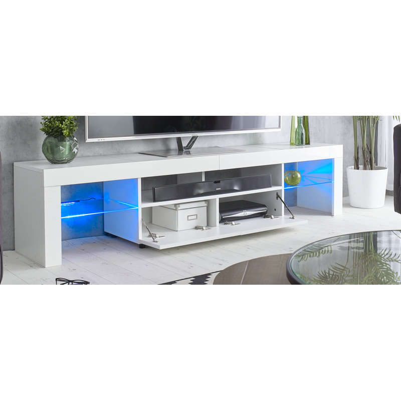 Meuble télé de 78,74 po de largeur avec lumières DEL, tablette pour barre de son et rangement à 2 portes Talan - console multimédia moderne de 79 po avec panneau arrière amovible et passe-câble pour les grands téléviseurs jusqu'à 88 po (classe 9