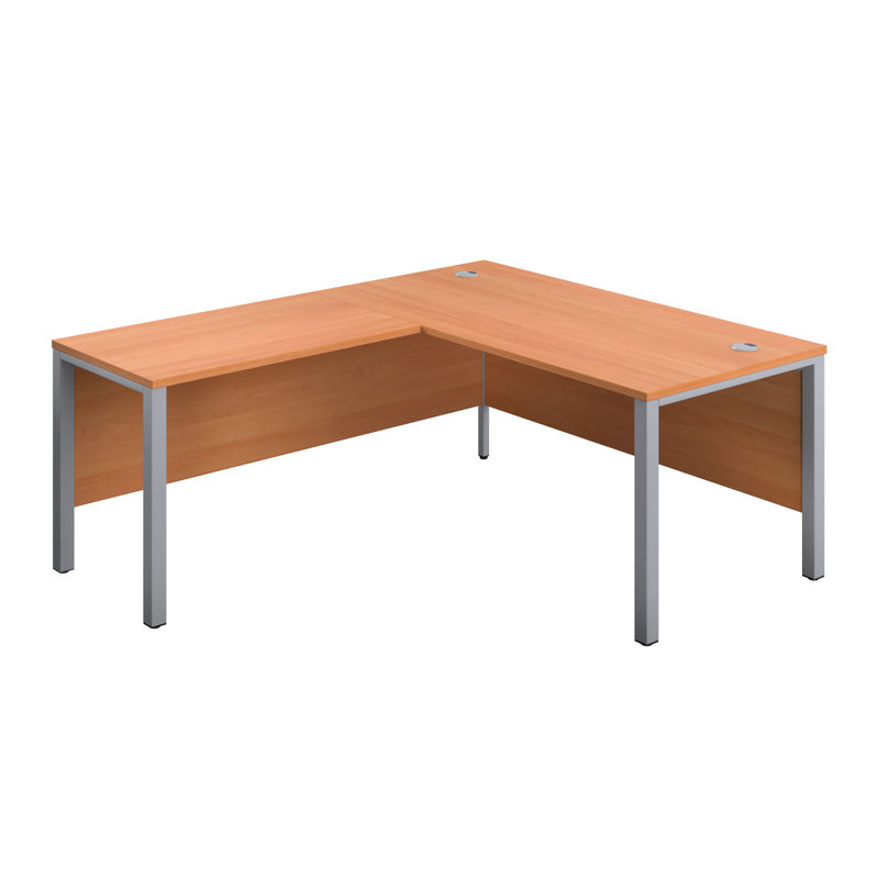 Buariki L-Shaped Metal Base Executive Desk, 73cm H x 180cm W x 180cm D, Left Hand Return, Beech/Silver