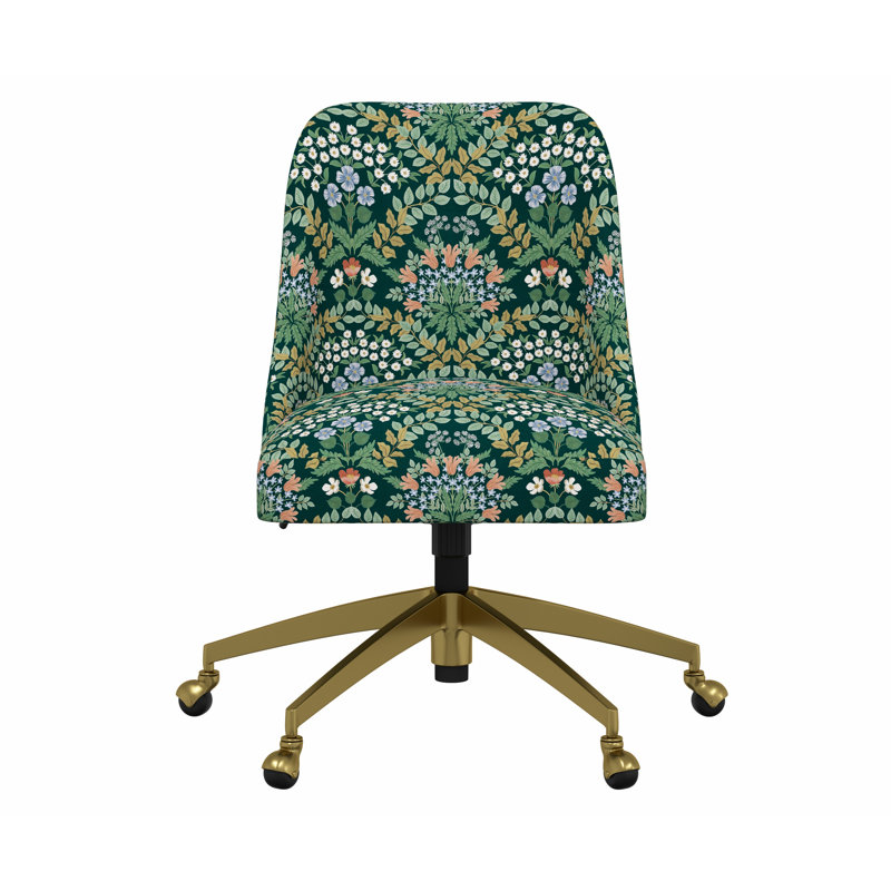 Chaise de bureau Brynn, Lin émeraude mûre RPC, Doré