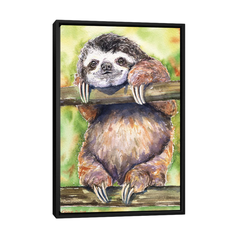Paresseux, reproduction sur toile, H 26 po x l 18 po x P 1,5 po, Toile encadrée noire, Pas de tapis