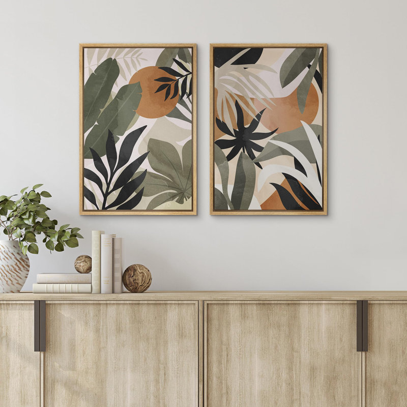Feuille tropicale - ensemble de 2 reproductions sur toile, H 36 po x l 24 po, Naturel