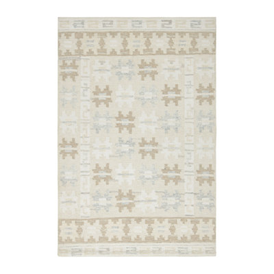 Rug & Kilim's Scandinavian Rug In Taupe And Cream With Geometric Patterns