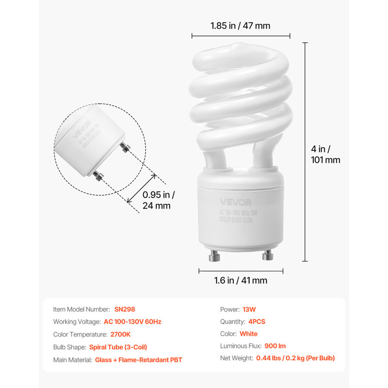Ampoules fluocompactes 13W avec lumière chaude 2700K