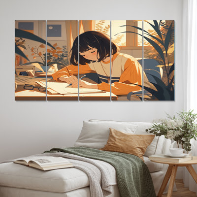 Female Anime Character I - Portrait Canvas Art Print - 5 Equal Panels