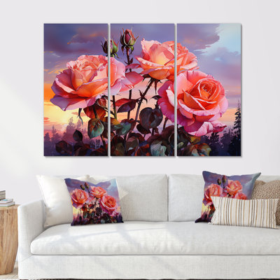 Coral Roses Sunset I - Roses Wall Decor Set