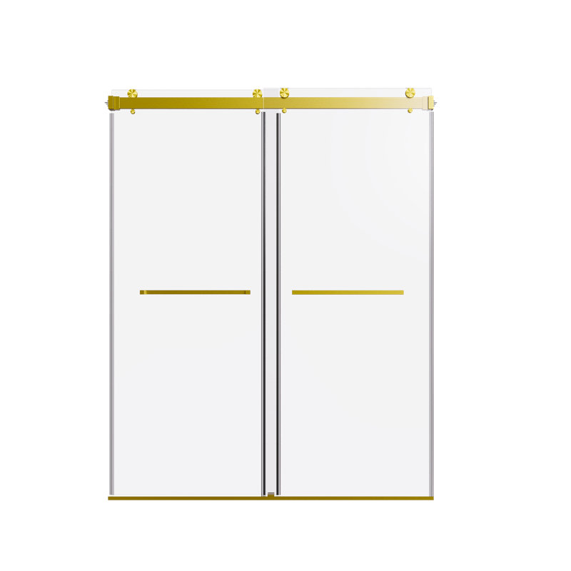 Carlos 56–60'' W x 76'' H Frameless Bypass Shower Door with 3/8'' Tempered Glass (No Soft-Close), Gold