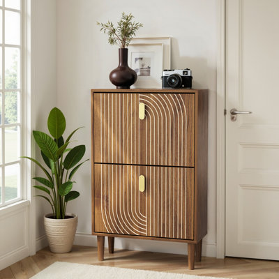 16-20 Pair Shoes Storage Cabinet With 2 Shutter Doors Slim Entryway Freestanding Shoes Organizers