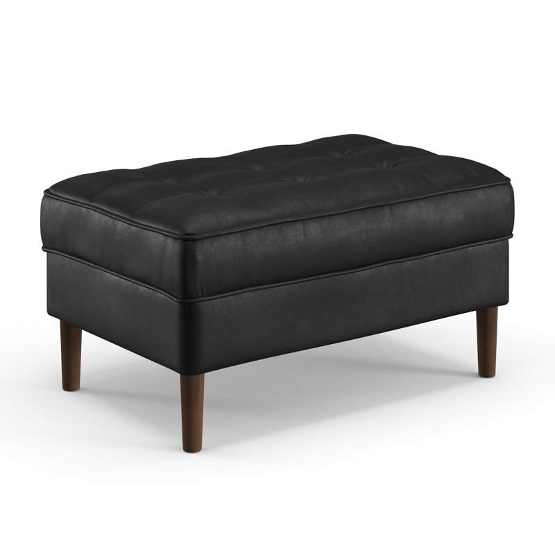 Victor Vegan Leather Ottoman , Midnight Black Vegan Leather