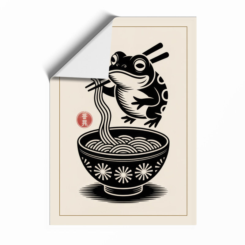Frog With Noodles Japandi - Print, Unframed, A3 - 42.0 x 29.7 cm