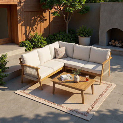 Ensemble de coin de patio d'extérieur 4 pièces en bois d'acacia et corde
