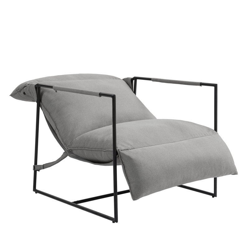 Upholstered Modern Metal Framed Light Gray Polyester Blend Sling Accent Chair, Light Gray Polyester Blend