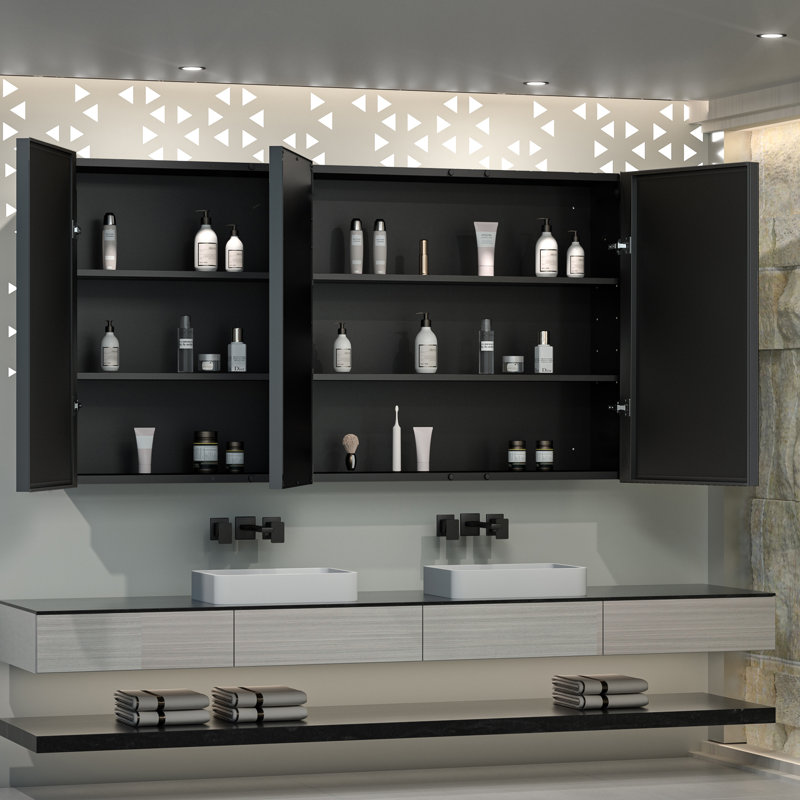 Armoire à pharmacie avec miroir et 3 tablettes Chouchanik, H 30 po x l 60 po x P 5,2 po, Noir