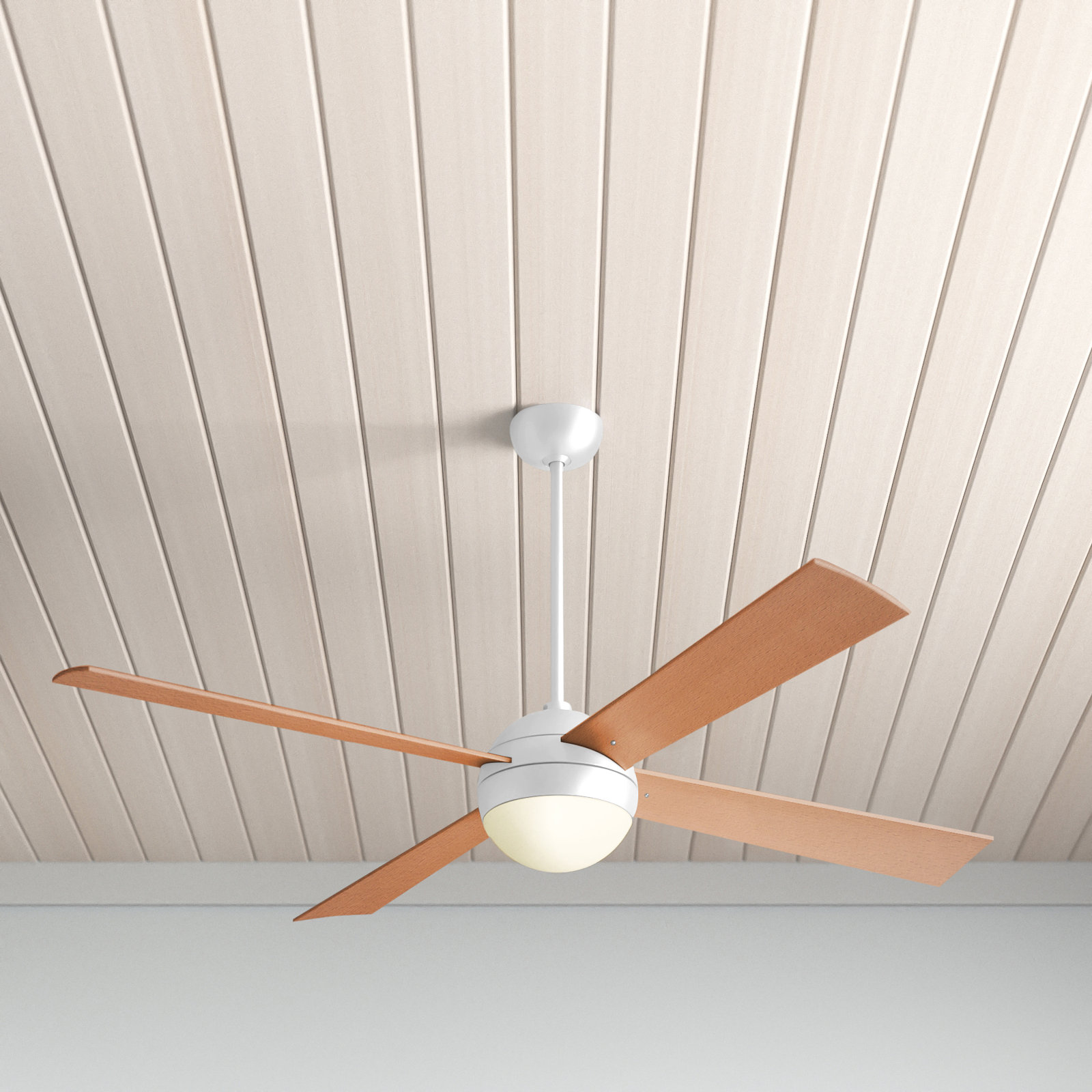 Ball 52" Ceiling Fan with LED Light Kit, Gloss White, Handheld Remote Control (2-wire), Maple