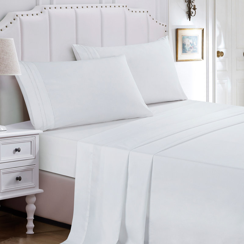 Ensemble de draps en microfibre Jcrown, Ensemble de draps très grand californien avec 2 t, Blanc