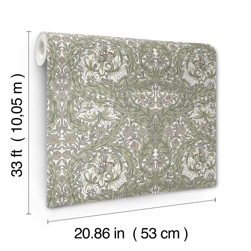 African Marigold Floral Wallpaper Roll, Green