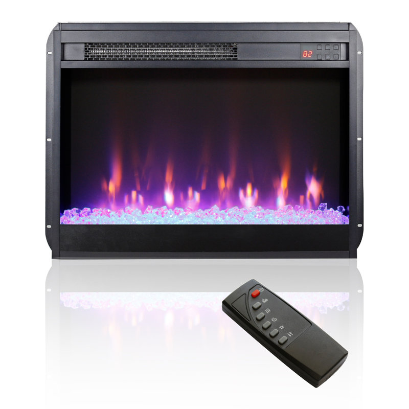 23 inch electric fireplace insert, ultra thin heater with crystal & realistic flame, remote control