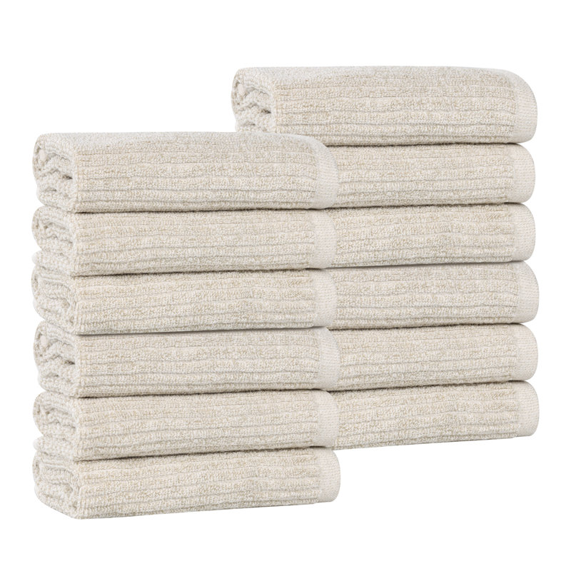 Destin Viscose Cotton Blend Medium Weight Textured Ribbed Face Towels Washcloths, Beige