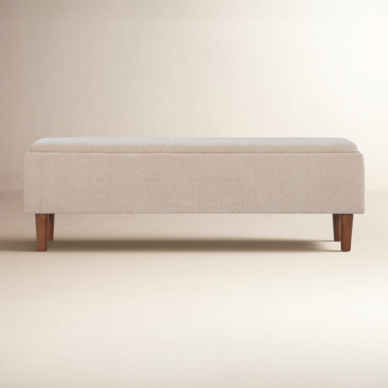 Rama Basketweave Upholstered Storage Bench, Honeycomb Taupe Chenille
