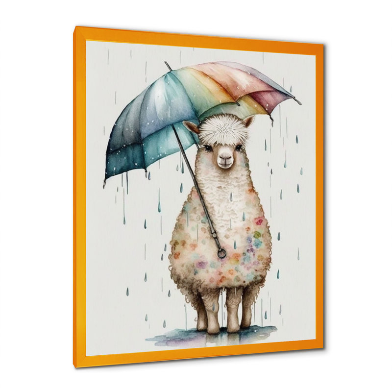 Mignon Liama avec parapluie, jour de pluie - lama animaux, impression sur toile, H 20 po x l 12 po x P 1 po