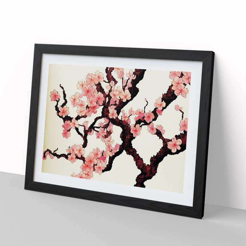 Inspirational Cherry Blossom Tree Flowers - Framed Print, Black, 46cm H x 64cm W x 2cm D