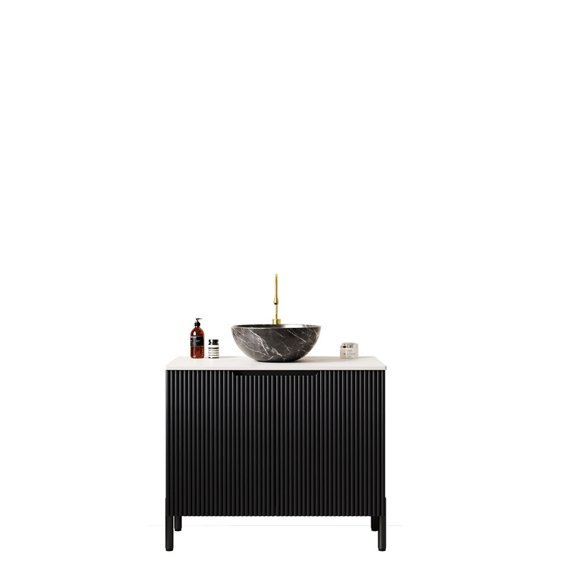 Meuble-lavabo autoportant avec lavabo et armoire de rangement avec portes, 35.06 "H x30.02"W x 18.92"D, Black White