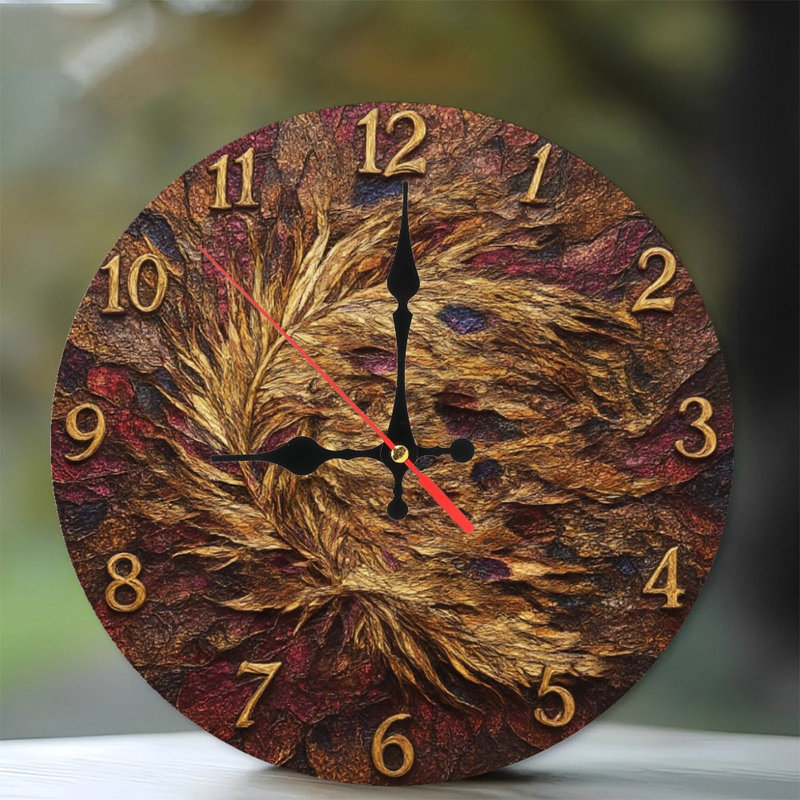 Horloge en plumes dorées
