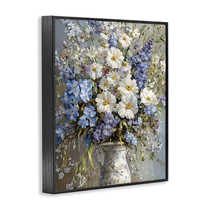 Fleurs dans un vase chinois, estampe numérique, design par Franklyn Gregory, H 14 po x l 11 po, Giclée encadrée noir minuit