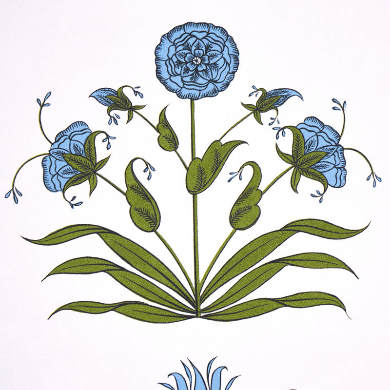 Schumacher x Marie-Anne Oudejans Poppy Stripes Wallpaper, Blue