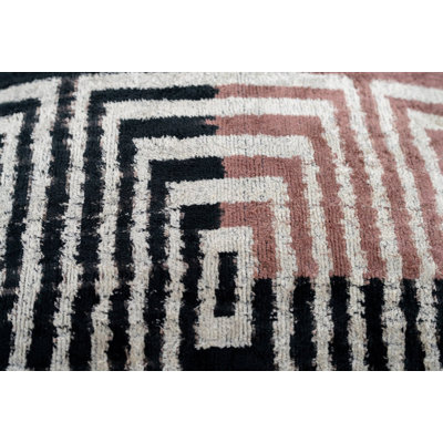Canvello Handmade Silk Velvet Throw Pillow With Down Feather Insert – Maze Pattern In Black, Grey, And Terracotta - 22"X22"