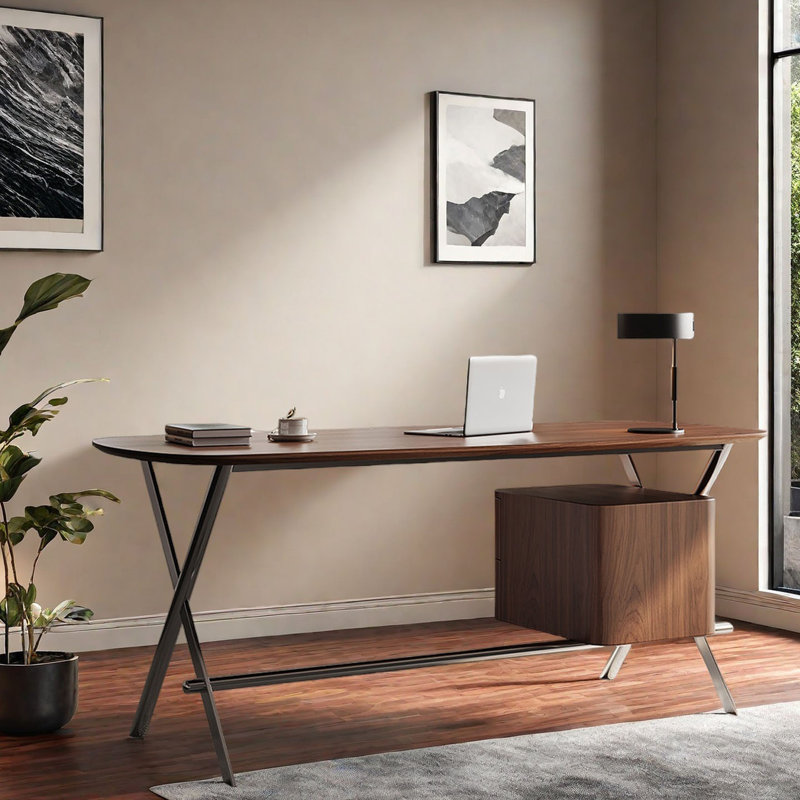 Bureau moderne en noyer avec pieds robustes en acier, H 29,5 po x l 63 po x P 26,8 po