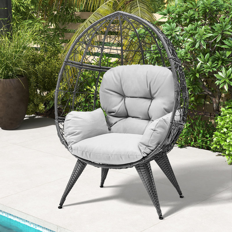 Gray Wicker Egg Chair with Cushions and Iron Frame