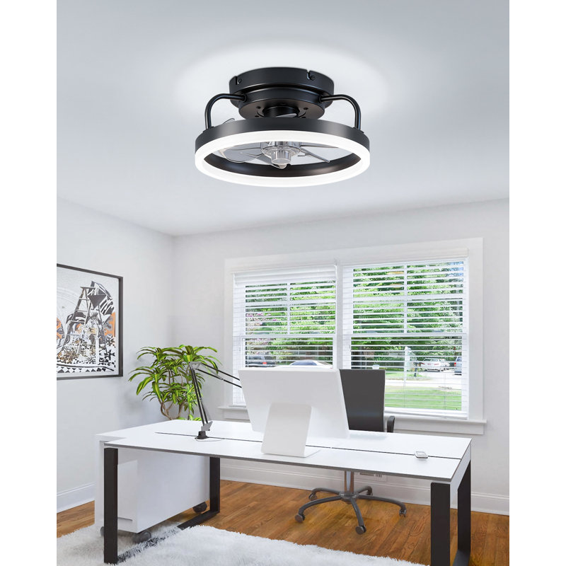  Ventilateur de plafond avec lumières, ventilateurs de plafond à profil bas avec lumières et télécommande, lumière de ventilateur encastrée à DEL, Fandelier sans pales moderne pour la chambre à coucher avec application, noir 12 po