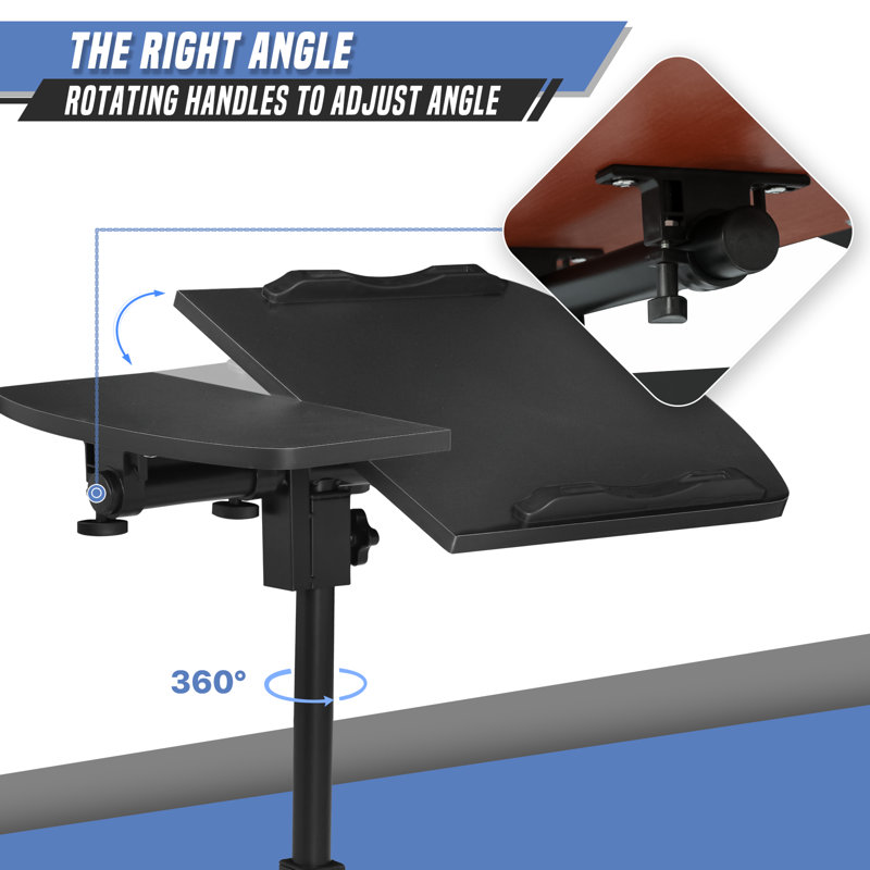 Mobile Laptop Desk Standing Desk With Mouse Pad & Tilting Tabletop, Adjustable Height Computer Table, Black