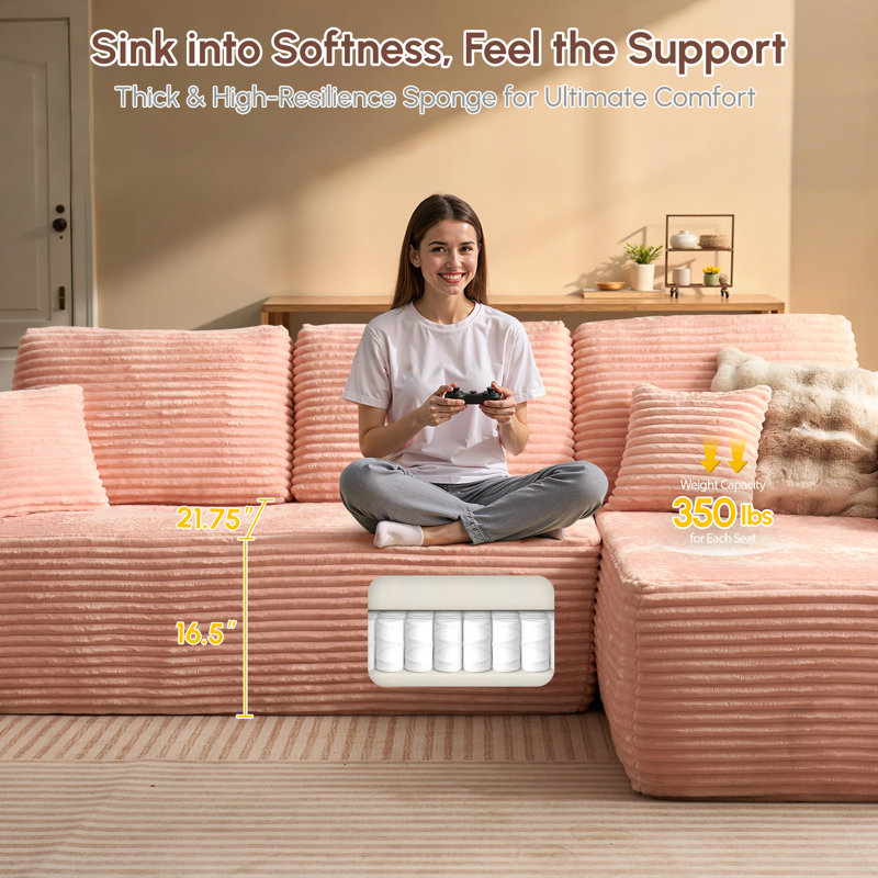 Boneless 106" Cloud Upholstered Sectional Couch With L-shape Chaise Modern Modular Sofa For Living Room Bedroom