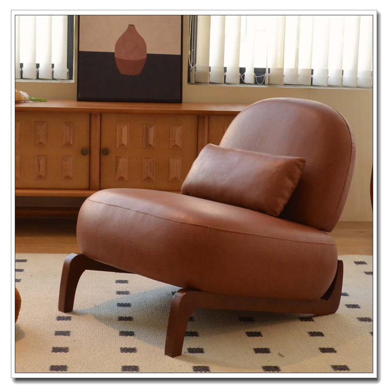 Mignon fauteuil d'appoint avec pieds en bois massif, Simili cuir, Brun