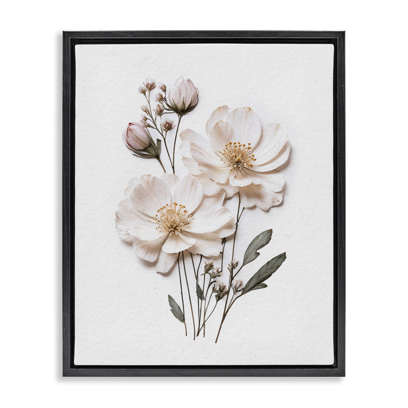 Cadre flottant élégant avec fleurs pressées, design par lettré et doublé, Cadre flottant noir de jais, H 21 po x l 17 po