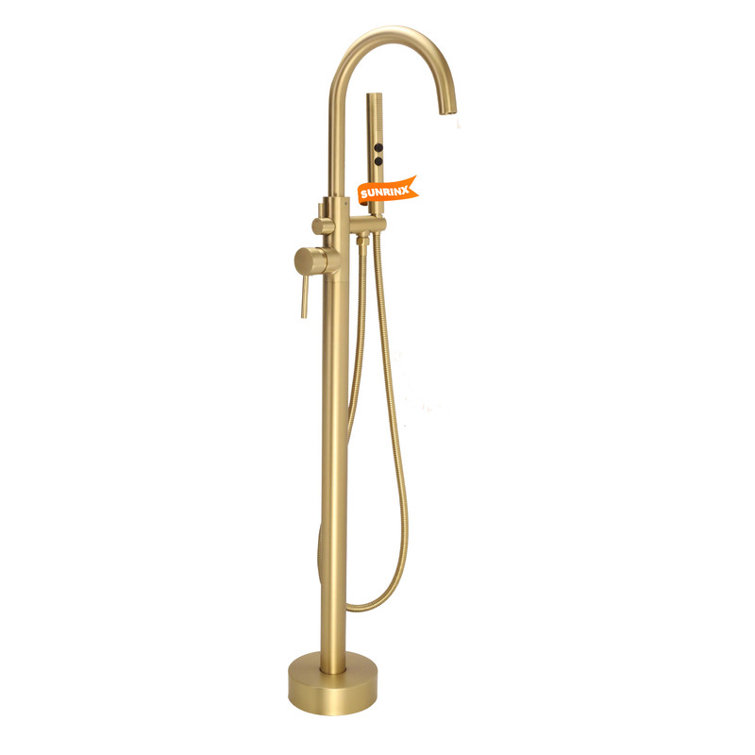 2 Handle Floor Mounted Freestanding Tub Filler with Brass Two-Function Handshower and Diverter