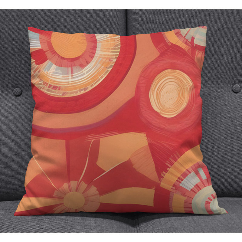 Throw Pillow With Insert, 16"H x 16"W, Red/Orange Abstract 1