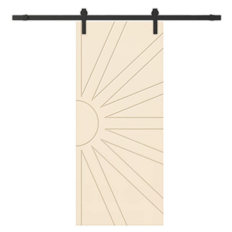 Porte de grange à panneaux et en bois avec quincaillerie d'installation, 24 po x 84 po, Beige, Noir mat