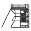 Lit mezzanine double en métal avec poste de travail intégré, garde-robe ouverte, DEL et rangement multiple