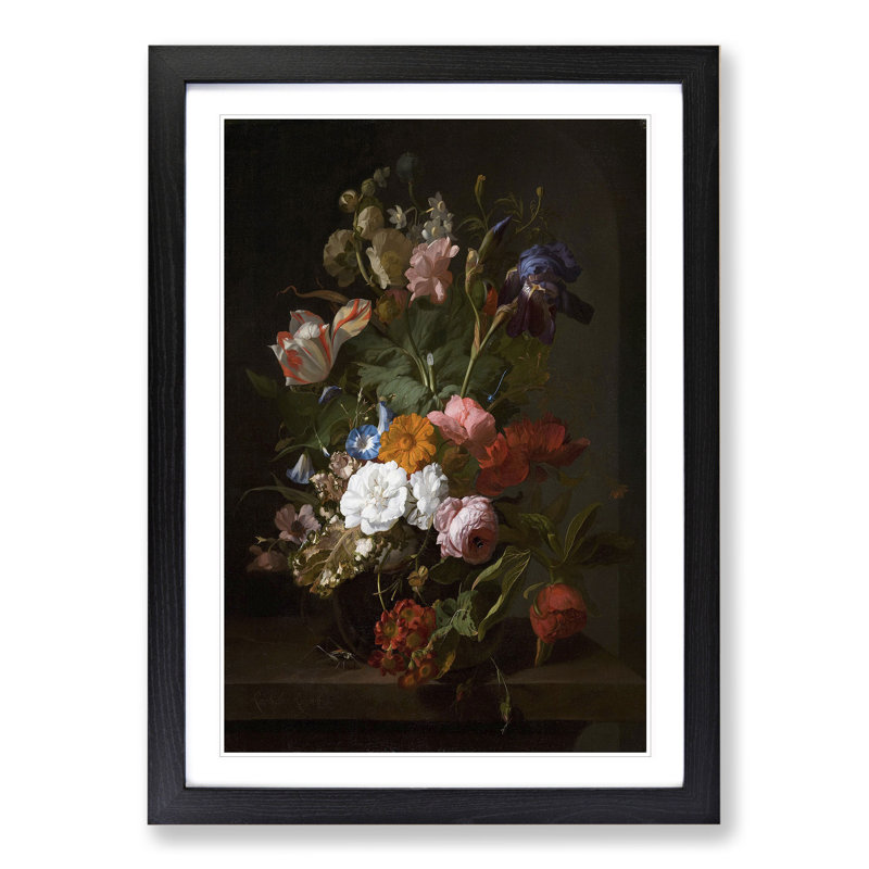 Still Life with Flowers Vol.4 by Rachel Ruysch - Picture Frame Painting, Black, 65cm H x 48cm W x 2cm D