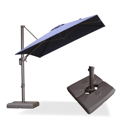 8X8Ft Cantilever Patio Navy Umbrella with Base Included Square Navy Umbrella with 360° Rotation and Aluminum Offset Hanging Outdoor Navy Umbrella for Pool Garden Backyard Deck