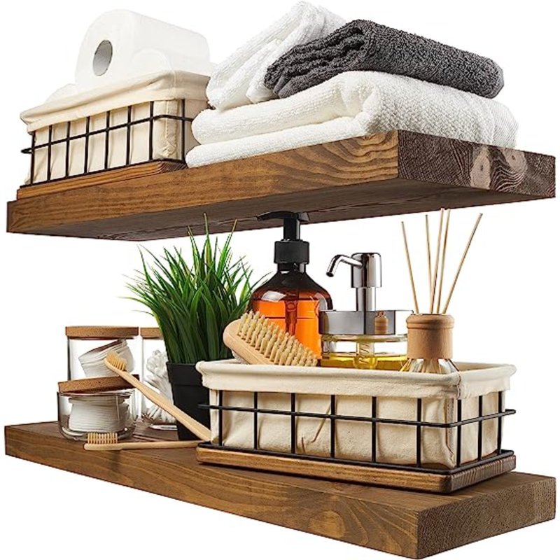 2 Piece Solid Wood Floating Shelf, Walnut, 1.2" H x 6.7" W x 24" D