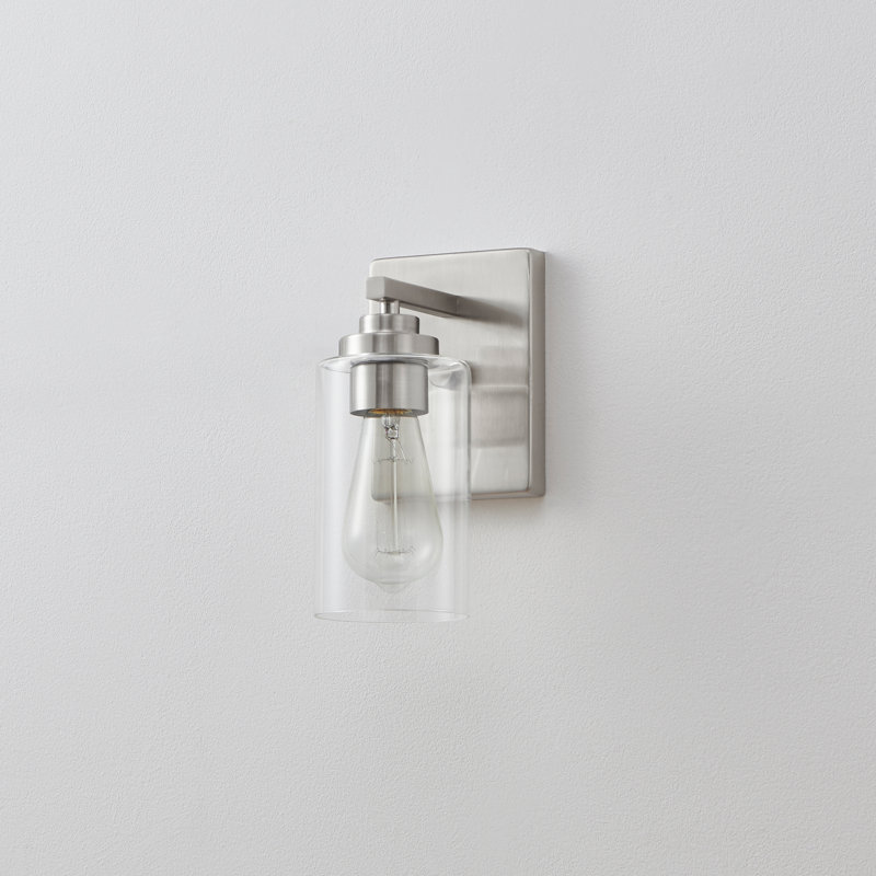 1- Light Clear Glass Wall Sconce, Brushed Nickel