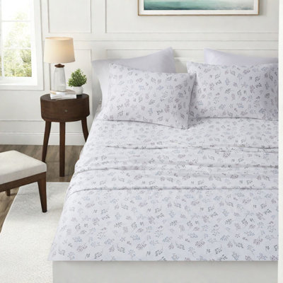 Ensembles de literie 100% coton doux, imprimé botanique blanc 4 pièces pour la maison