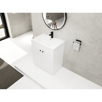 Meuble-lavabo moderne 30 po avec lavabo en résine blanche et armoire à fermeture en douceur